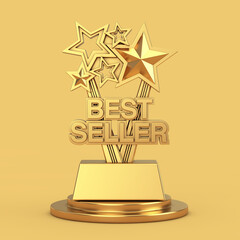 Wall Mural - Golden Best Seller Business Award Trophy. 3d Rendering