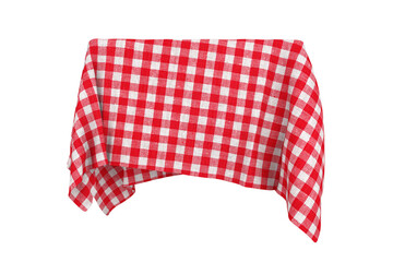 Poster - Surprise, Award or Prize Concept. Hidden Object Covered with Red Checkered Tablecloth Texture Fabric. 3d Rendering