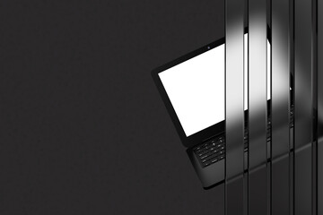 Poster - Modern Laptop Computer Notebook and Blank Screen for Your Design Behind of Glass Panels. 3d Rendering
