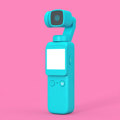Leinwandbilder - Blue Pocket Handheld Gimbal Action Camera in Duotone Style. 3d Rendering