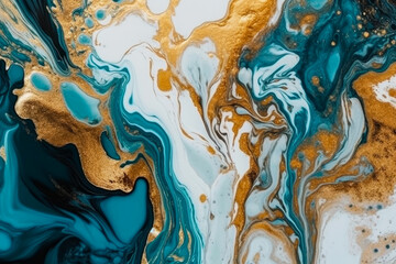 Aufkleber - Luxury Liquid White, Blue and Gold Marble Background Texture. 3d Rendering
