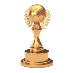 Aufkleber - Golden Award Trophy with Golden Football Soccer Ball and Laurel Wreath. 3d Rendering