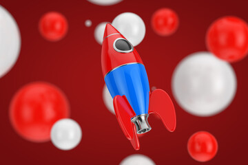 Poster - Startup Concept. Childs Toy Rocket. 3d Rendering