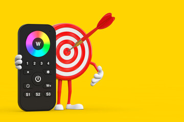 Leinwandbilder - Archery Target and Dart in Center Cartoon Person Character Mascot with Infrared Remote Lighting Control for RGB Led Lamp or RGB Strip. 3d Rendering