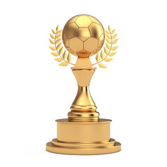 Aufkleber - Golden Award Trophy with Golden Football Soccer Ball and Laurel Wreath. 3d Rendering