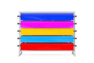Poster - Multicolor PVC Polythene Plastic Tape Rolls or Foil Samples with Shop Display Rack. 3d Rendering
