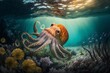 A painting of an octopus swimming in the ocean, created with Generative Ai Technology