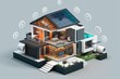 Modern smart home systems of smart building. A house with a lot of icons surrounding it, created with Generative Ai Technology
