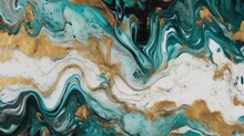 Colorful Ink Gold And Green Painting , Marble Stone Background , Generative AI