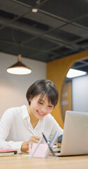 Canvas Print - asian happy businesswoman working