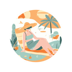 Sticker - Woman sunbathing on sand, enjoying summer vacation