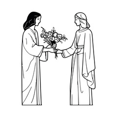 Sticker - drawing of women with flowers