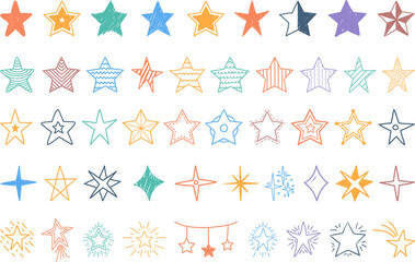 Sticker - Set of colored hand drawn doodle stars