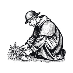 Poster - Antique engraving of farmer working