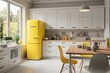 White furniture kitchen with yellow fridge. Generative AI