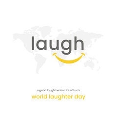 World Laughter Day, May 2nd, Laugh  Typography with Smiley on world map, Social Media Digital Post Vector