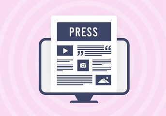 Fototapete - press release and news publication in mass media concept. tap wider audience with online press media