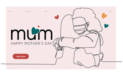 Wall Mural - Happy mothers day illustration with woman holding a Flowers. Thank you card with blooming flowers. Use for Boarding Pass, birthday card, invitations, Birthday card