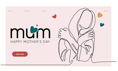 Wall Mural - Happy mothers day illustration with woman holding a Flowers. Thank you card with blooming flowers. Use for Boarding Pass, birthday card, invitations, Birthday card