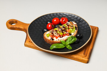 Wall Mural - Toast with tasty grilled vegetables, concept of delicious appetizer