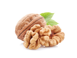 Wall Mural - Walnuts kernel in closeup on white background