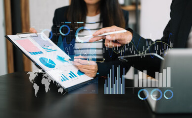 Wall Mural - financial report data of business operations balance sheet and income statement as fintech concept. 