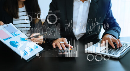 Wall Mural - financial report data of business operations balance sheet and income statement as fintech concept. 