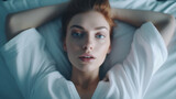 Fototapeta  - Attractive young woman on bed - AI Photography