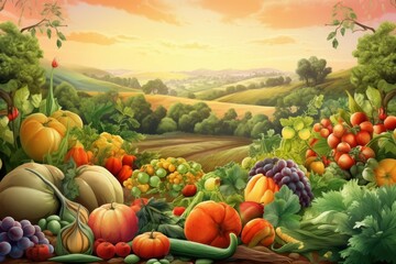 Fruits vegetable landscape nature. Generate Ai