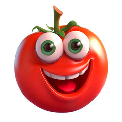 Cartoon fruit character,happy tomato, with face and eyes isolated on white background. Fruit series.