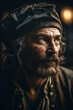 © alexkoral - portrait of pirate captain in costume and hat on medieval ship. Generative AI
