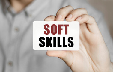 Aufkleber - Card with text Soft Skills in a man's hand