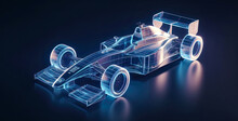 A formula car wire model study in vibrant colors in isometric view. Postproducted generative AI illustration.