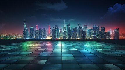 Poster - Panoramic side view asphalt road on night.Futuristic illustration of future technologies. Generative AI
