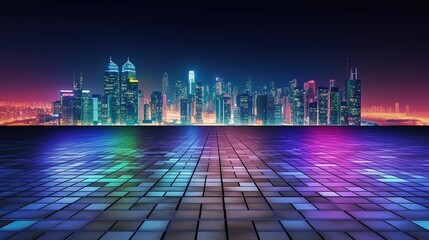 Poster - Panoramic side view asphalt road on night.Futuristic illustration of future technologies. Generative AI