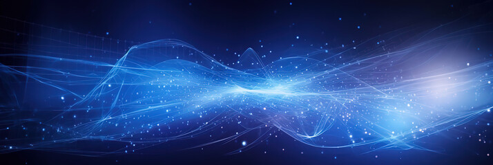 banner black blue tech futuristic background, light, abstract glowing rays with flickering particles