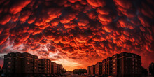Rote Furchteinflößende Mammatus Wolken Am Himmel, Ai Generativ