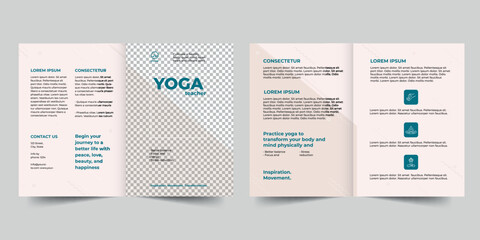 Wall Mural - Yoga Instructor bifold brochure template. A clean, modern, and high-quality design bifold brochure vector design. Editable and customize template brochure