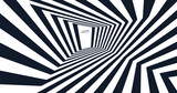 Fototapeta Do przedpokoju - Abstract tunnel perspective. Optic art illustration. Black and white design. Modern long corridor. 3d vector patter for brochure, poster, presentation, flyer or banner.