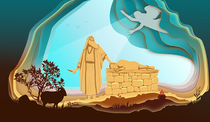 Wall Mural - The Binding of Isaac. Paper art. Digital Art. Bible story.