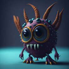 3d Cute Monster With Big Eyes In On A Flat Bright Floor, Created With Generative AI Technology