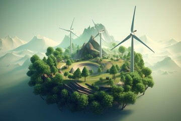 3d illustration, about nature and renewable energies. Generative ai