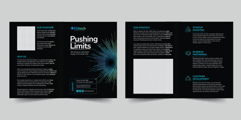 Wall Mural - Tech Startup bifold brochure template. A clean, modern, and high-quality design bifold brochure vector design. Editable and customize template brochure