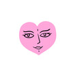 © Taras - Hand-drawn heart. Pink symbol of romance with face and eyes. Doodle relationships, romance and Valentine Day. Sketch cartoon