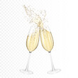 Transparent realistic two wine glasses of champagne, isolated.