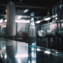 A Bottle Of Water Sitting On Top Of A Counter. AI Generative Image.