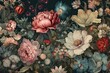 Dark background with roses in vintage style. Generative AI.