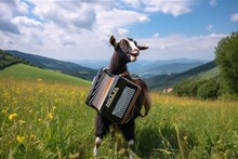 A Goat That Is Standing In The Grass. AI Generative Image.