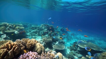 Photo of fish near the surface of the water near the rocky shore, near coral reef