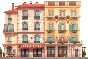 Poster - grand apartment building with multiple balconies and windows. Generative AI